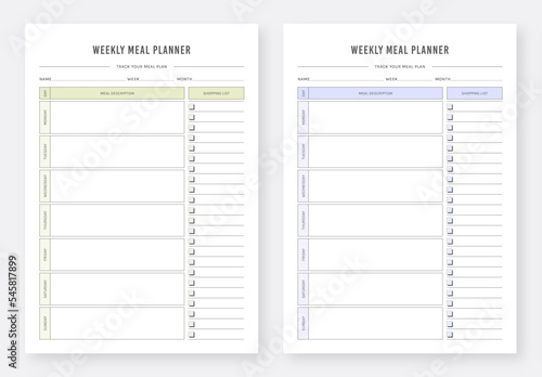 Daily and weekly meal planner with shopping list. Weekly meal planner with shopping list. Meal planners A4 size, Printable meal planner. Meal Schedule, Meal Tracker, Healthy Planner & Diet Planner.