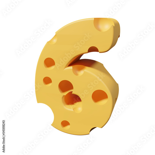 Cheese number 6. 3d font render photo