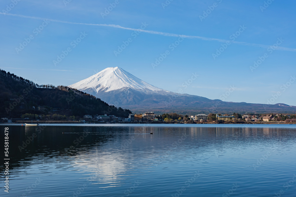 Sunny high angle view of the Mt. Fuji with cityscape