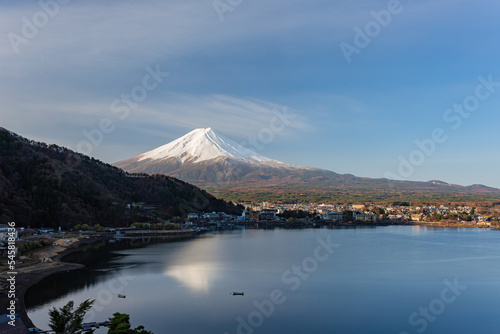 Sunrise high angle view of the Mt. Fuji with cityscape