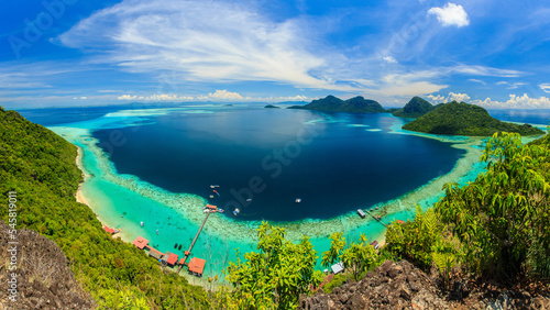 scenic panoramic top view of Bohey Dulang Island Semporna, Sabah.