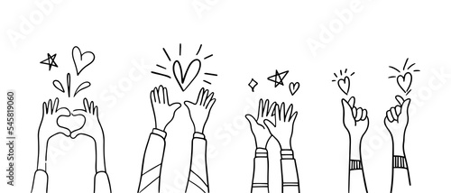 doodle hands up,Hands clapping. applause gestures. congratulation business. vector illustration