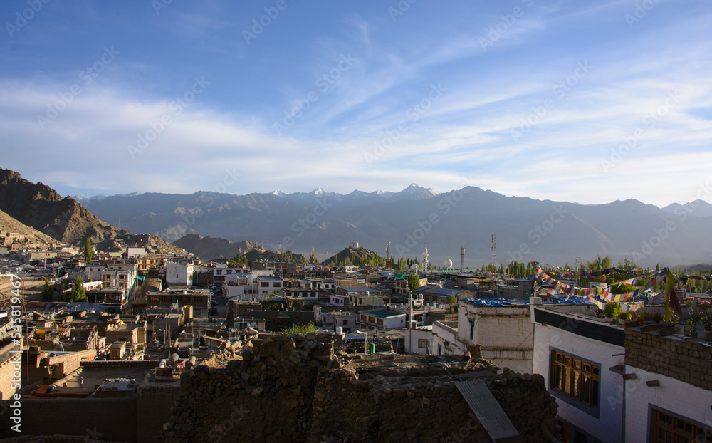 Late afternoon sun over Leh city, Ladakh, India Late afternoon sun over Leh city, Ladakh, India