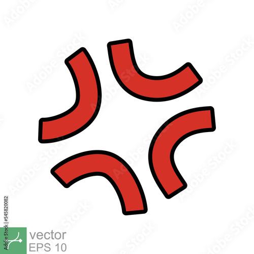 Anger symbol icon. Simple flat style. Red angry sign, cartoon emoticon sticker concept. Filled outline vector illustration isolated on white background. EPS 10.