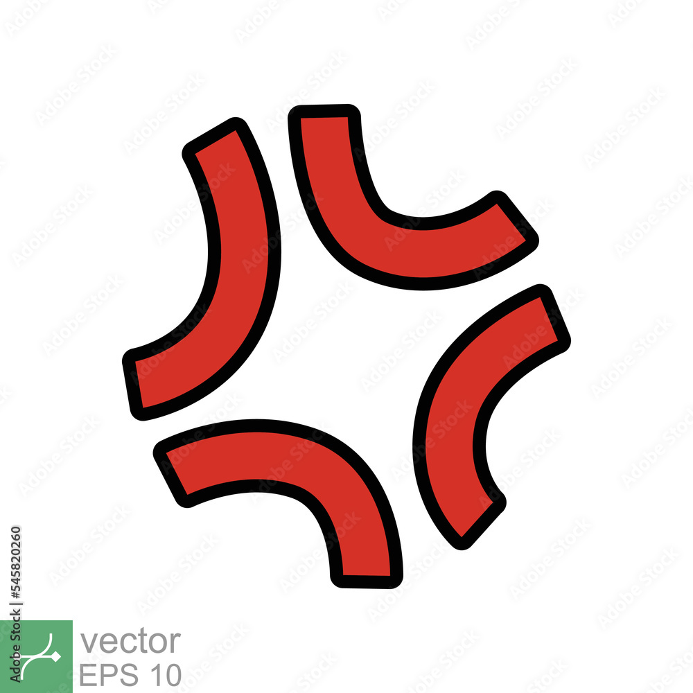 Anger symbol icon. Simple flat style. Red angry sign, cartoon emoticon sticker concept. Filled outline vector illustration isolated on white background. EPS 10. Anger symbol icon. Simple flat style. Red angry sign, cartoon emoticon sticker concept. Filled outline vector illustration isolated on white background. EPS 10.