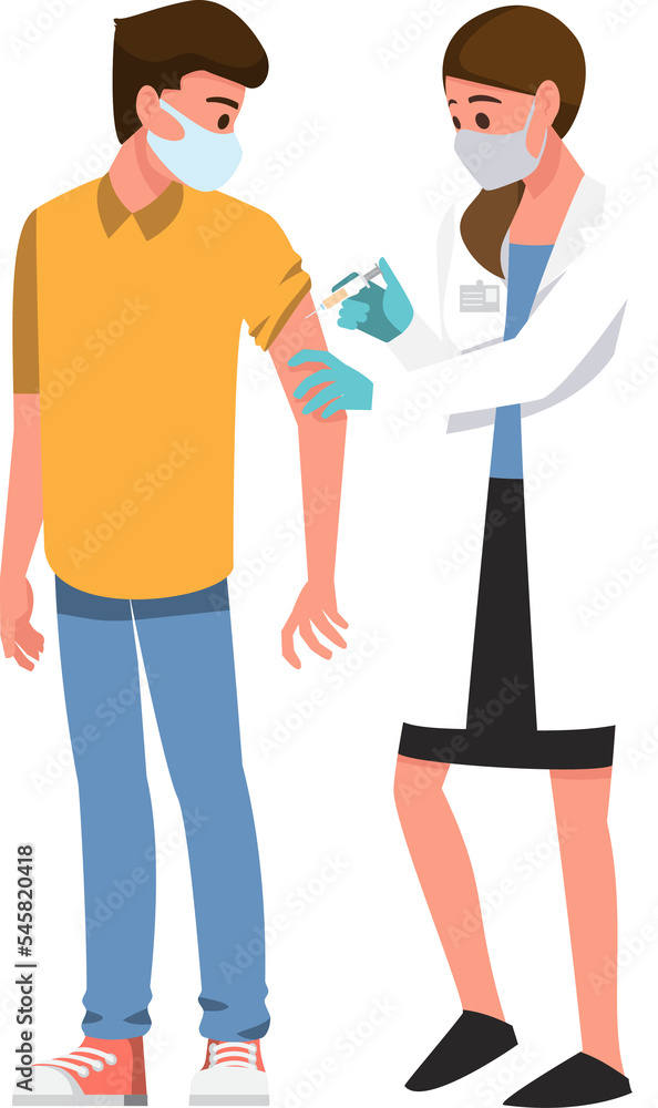 Vaccination of people from coronavirus COVID-19., flu or influenza shot or taking blood test with a needle,Vector illustration cartoon character. Vaccination of people from coronavirus COVID-19., flu or influenza shot or taking blood test with a needle,Vector illustration cartoon character.