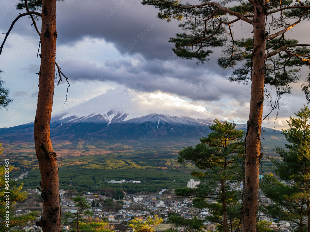 Afternoon high angle view of the Mt. Fuji with cityscape Afternoon high angle view of the Mt. Fuji with cityscape