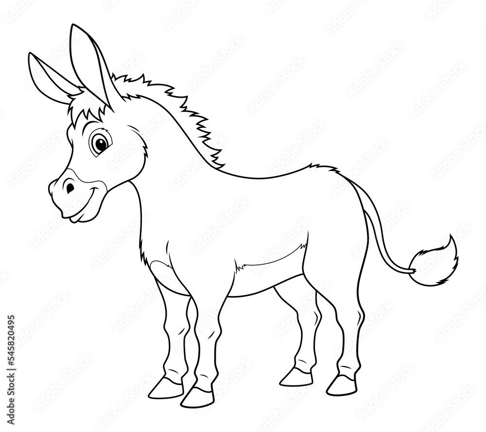 Donkey Cartoon Animal Illustration BW