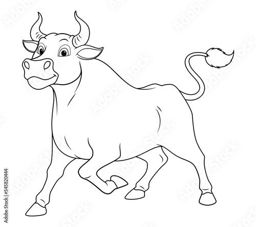 Black Bull Cartoon Animal Illustration BW