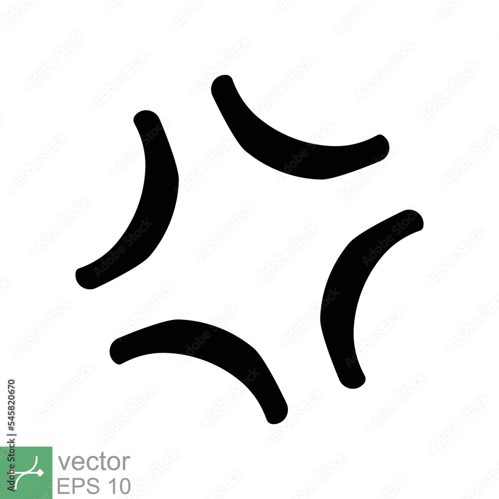 Anger symbol icon. Simple solid style. Black angry sign, cartoon emoticon sticker concept. Glyph vector illustration isolated on white background. EPS 10. Anger symbol icon. Simple solid style. Black angry sign, cartoon emoticon sticker concept. Glyph vector illustration isolated on white background. EPS 10.