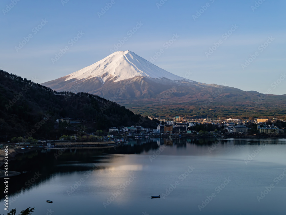 Sunrise high angle view of the Mt. Fuji with cityscape