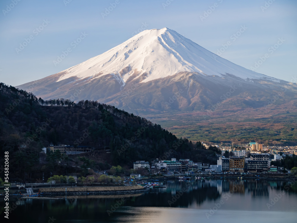 Sunrise high angle view of the Mt. Fuji with cityscape