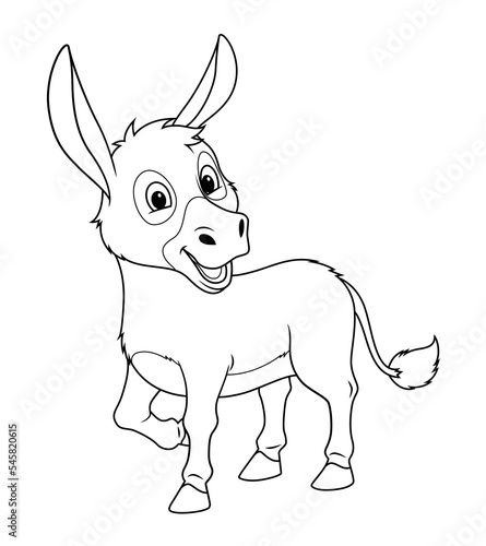 Little Donkey Cartoon Animal Illustration BW