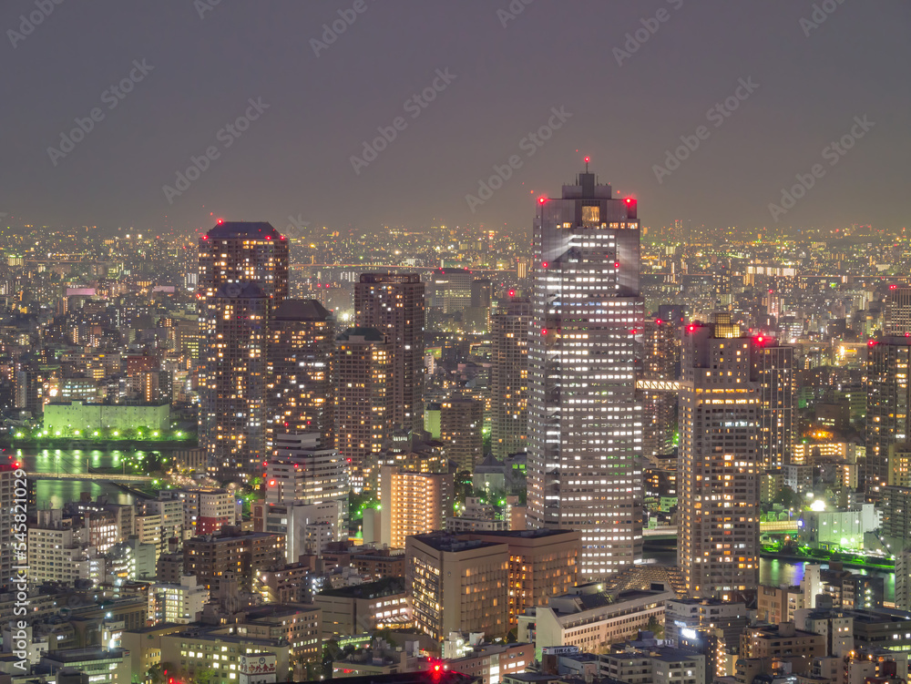 Obraz premium Night view of the office tower at Shiodome