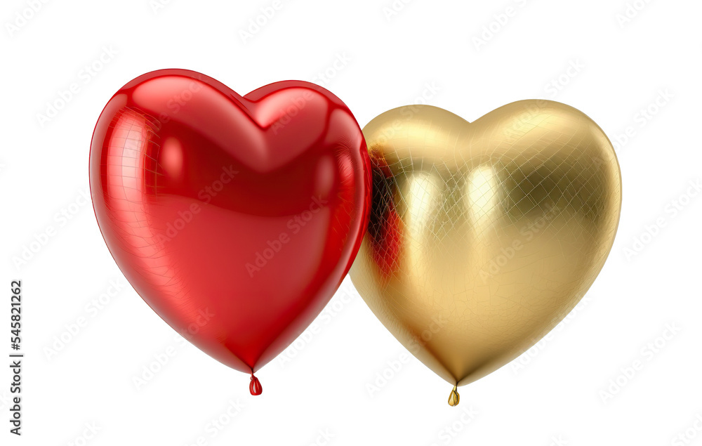 Red and gold air balloons heart shape on a transparent background ...