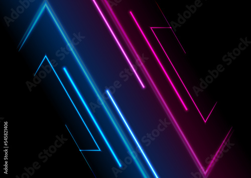 Blue purple glowing neon lines abstract tech background. Geometric vector design
