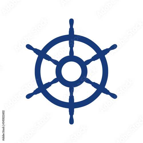 Ship steering wheel for ocean voyage logo or emblem.