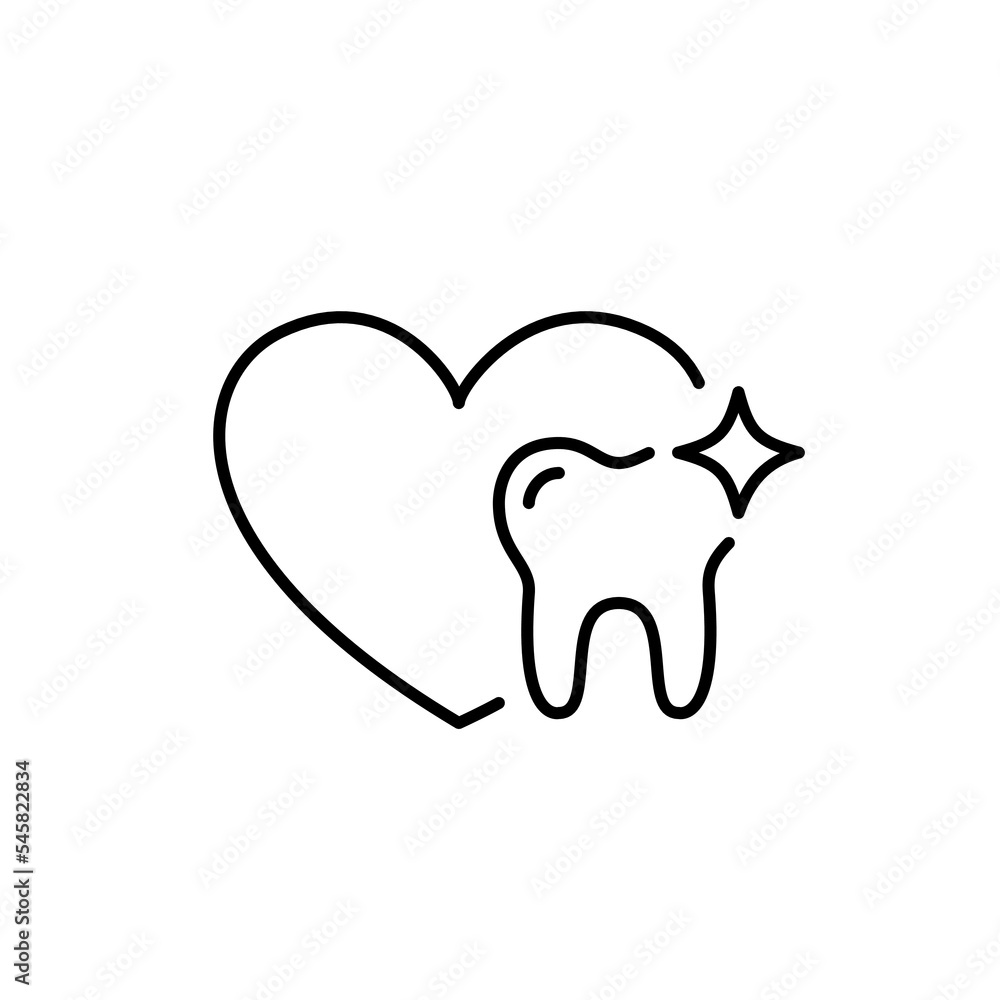 Dental care and medicine. Tooth and heart. Pixel perfect, editable stroke line icon Dental care and medicine. Tooth and heart. Pixel perfect, editable stroke line icon