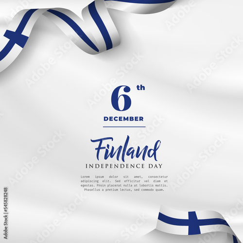 Square Banner illustration of Finland independence day celebration with text space. Waving flag and hands clenched. Vector illustration.