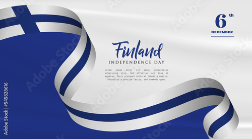 Banner illustration of Finland independence day celebration with text space. Waving flag and hands clenched. Vector illustration.