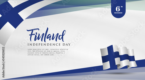 Banner illustration of Finland independence day celebration with text space. Waving flag and hands clenched. Vector illustration.