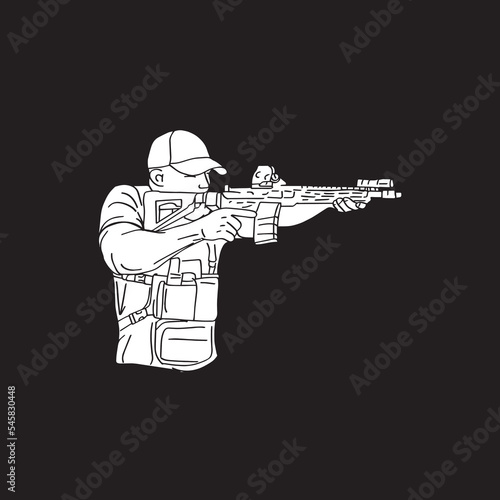 soldier holding gun hand drawn vintage illustration