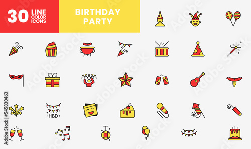 Icon Line pack Party, birthday, celebration, gift, congratulation, happy and much more. editable file, Line icon style