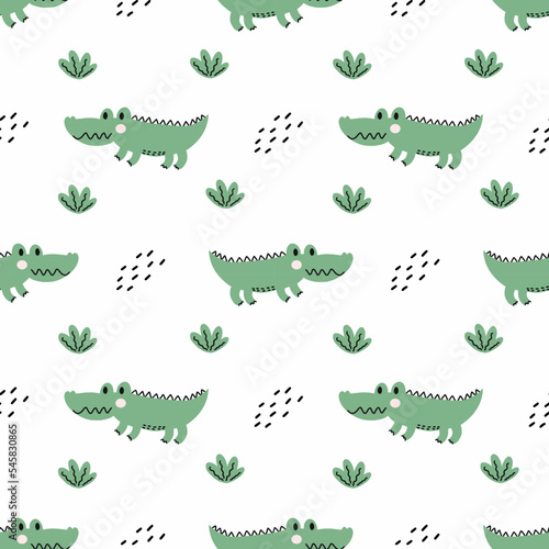 Crocodile. Seamless pattern. Printing on fabric and wrapping paper. Background to the nursery.