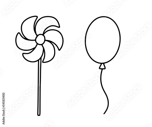 Outline Pinwheel icon. Childish wind spinner toy. Cute balloon. Vector doodle illustration.