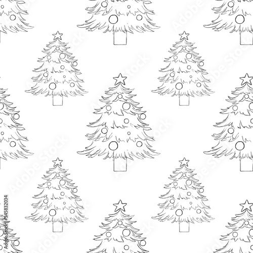set of christmas trees. Seamless minimalistic pattern with the image of a linear fir tree. Christmas pattern for textile, wallpaper, fabric, accessories, card and decor.