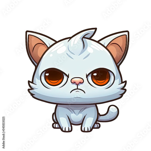 Cute cat angry sitting cartoon icon illustration.