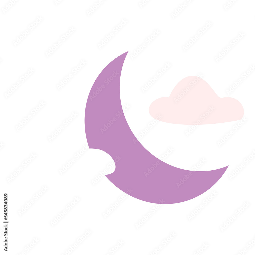 Cute crescent moon and clouds illustration in minimalist style and pastel color for design element Cute crescent moon and clouds illustration in minimalist style and pastel color for design element