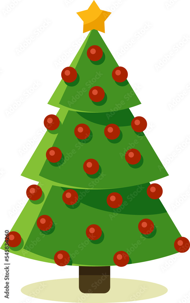 CHRISTMAS TREE WITH RED BALLS AND STAR, PNG CHRISTMAS TREE WITH RED BALLS AND STAR, PNG