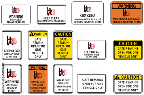 	
Parking lot garage sign and label beware of gate