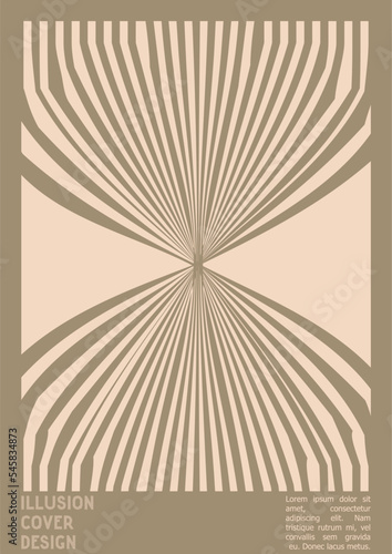 Geometrical Poster Design with Optical Illusion Effect. Modern Psychedelic Cover Page Collection. Brown Wave Lines Background. Fluid Stripes Art. Swiss Design. Vector Illustration for PLacard.
