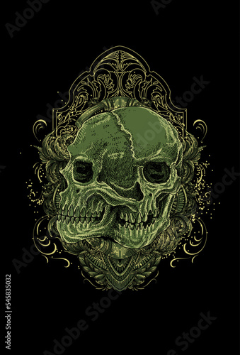 Deformed skull head with ornament vector illustration