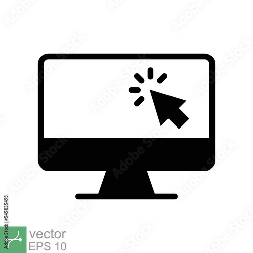Computer monitor click cursor glyph icon. Simple solid style sign for mobile concept and web design. Mouse, PC, desktop, display. Vector illustration isolated. EPS 10.
