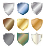 Metal shield protected steel icons sign set isolated on white background