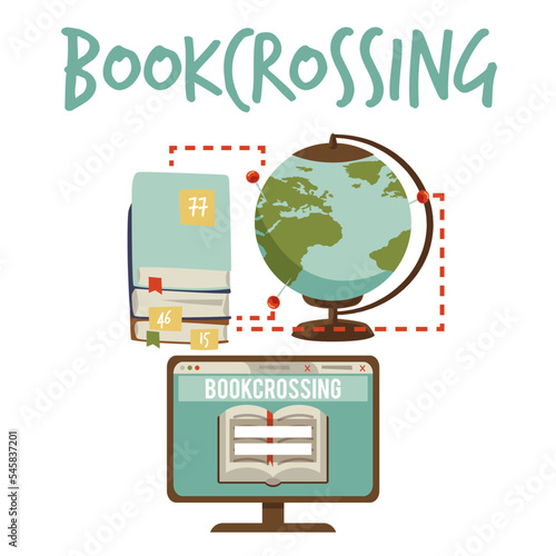 Online bookcrossing, flat vector illustration isolated on white background.