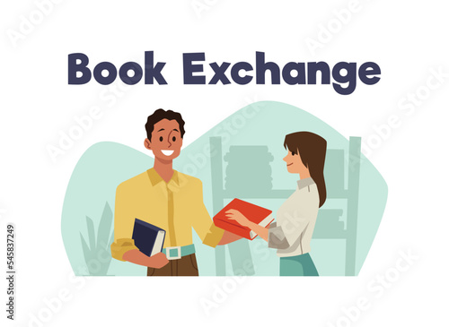 Book exchange and borrowing bookcrossing, flat vector illustration isolated.