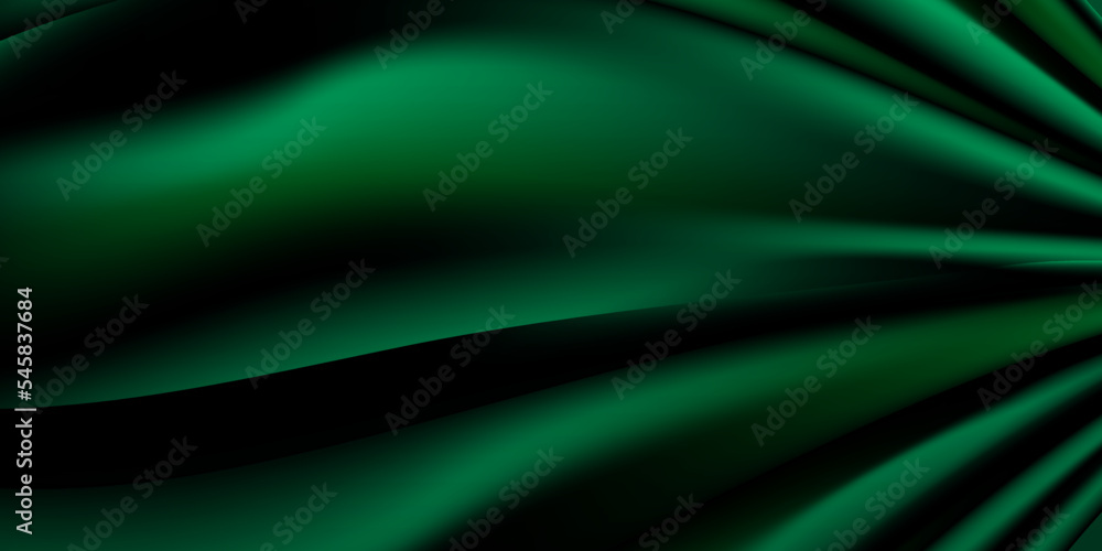 Silky emerald green background abstract wavy elements for presentation background design.