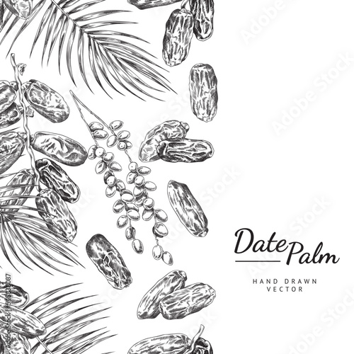 Seamless border with dates repeating in vertical, sketch vector isolated.