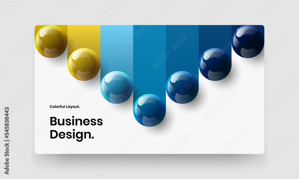 Simple magazine cover vector design layout. Creative 3D balls corporate brochure illustration.