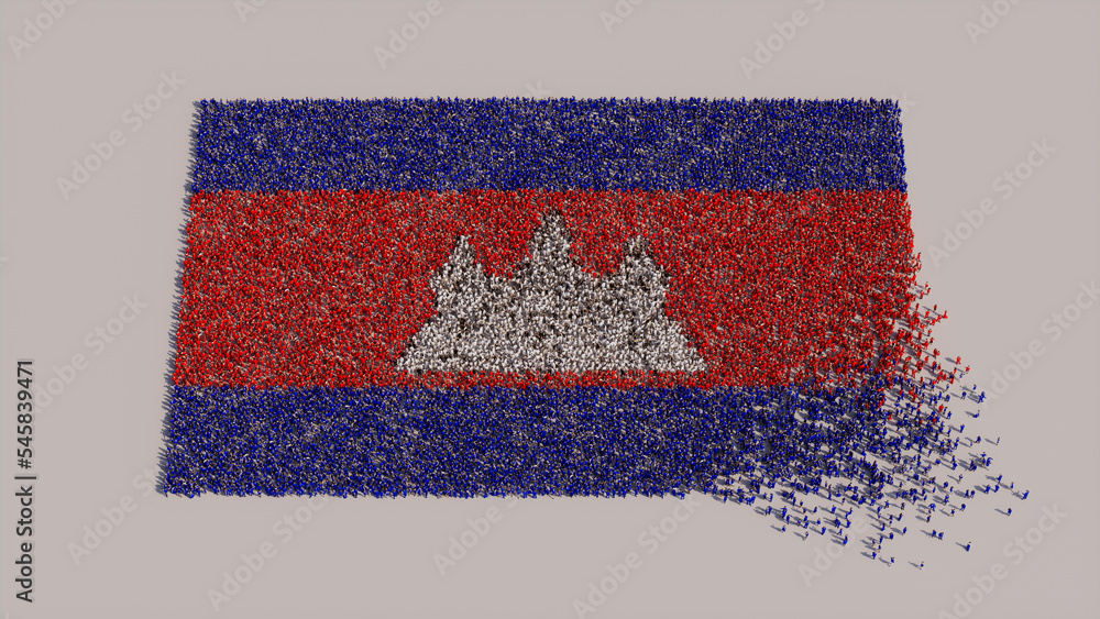 Cambodian Banner Background, with People congregating to form the Flag