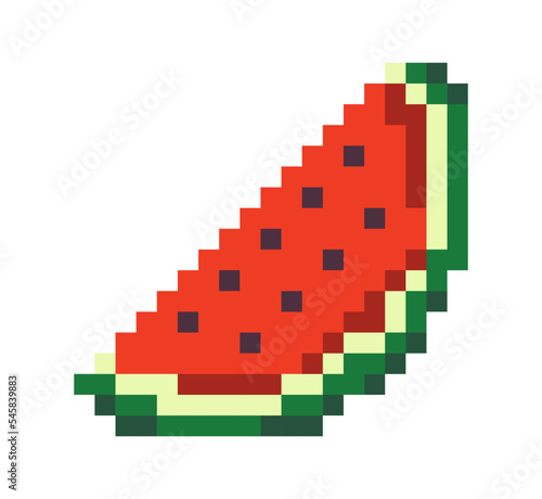 Slice of watermelon with seeds, pixel art design