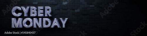 Cyber Monday Banner with Mosaic, Glossy 3D Text against Offset Rectangle tiles. Luxury Background with copy-space. photo