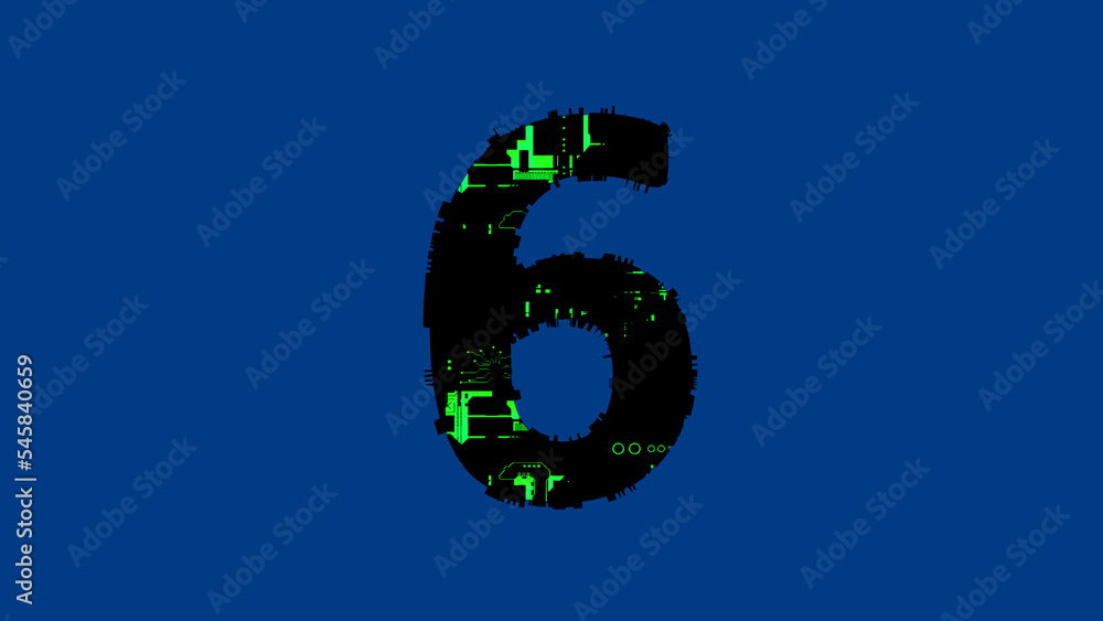Fototapeta premium - high tech cyberpunk black and green alphabet on blue, isolated - object 3D rendering