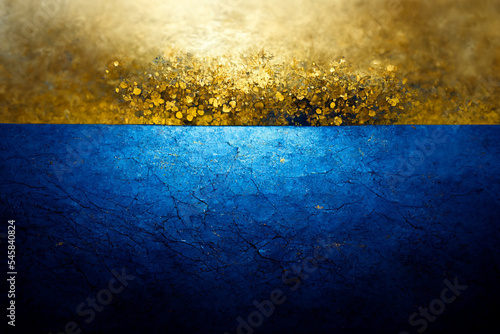 Creative precious textured blue and gold smooth background. 3d render