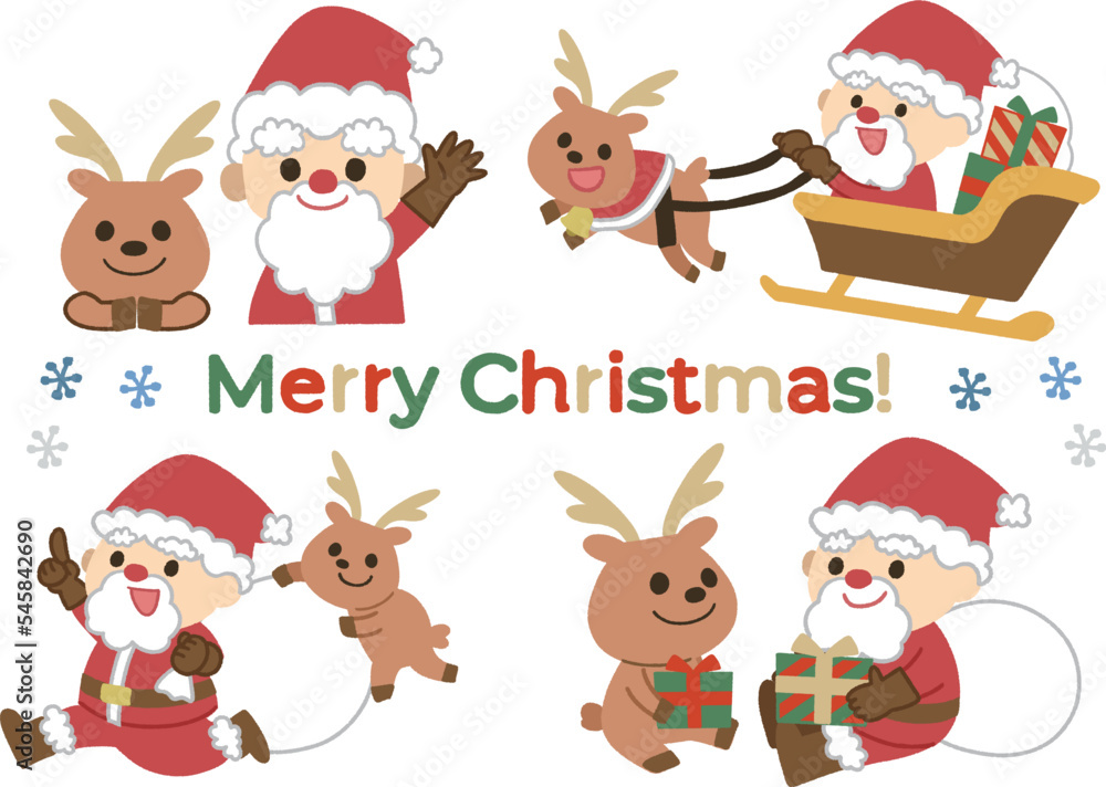 サンタとトナカイのイラスト素材セット クリスマス 線なし サンタとトナカイのイラスト素材セット クリスマス 線なし