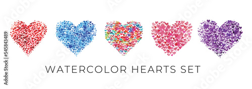 イラスト素材:カラフルな水彩のハートイラスト